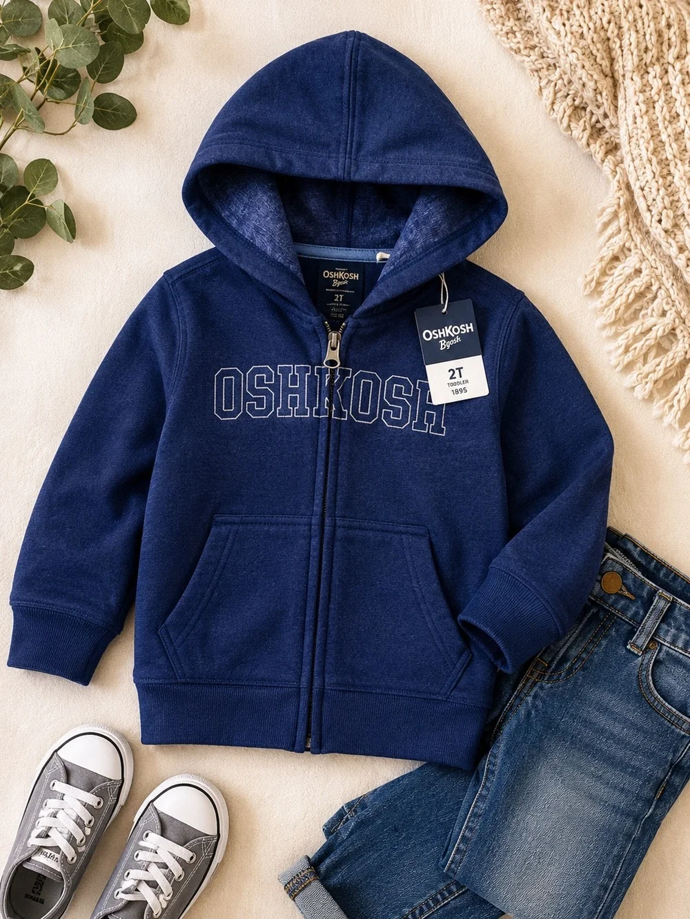 NWT OshKosh B’gosh Boys 2T Blue Full Zip Hoodie Sweatshirt Zip Up Unisex